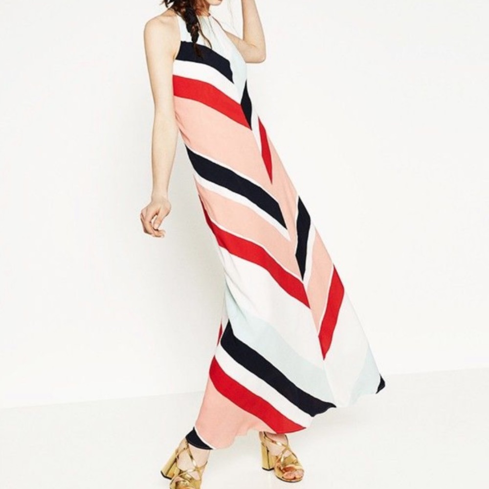 Zara Chevron Stripe Maxi Dress